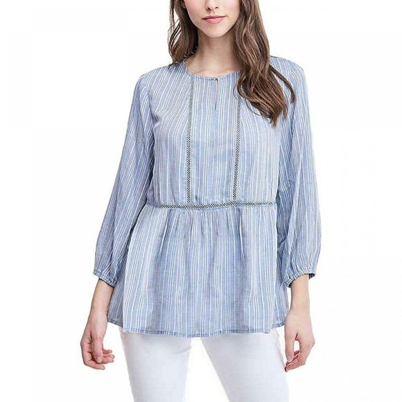 Fever Tops - NWT Fever Crochet Inset Peasant Top XL Blue